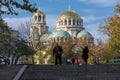 Sunset view of Cathedral Saint Alexander Nevski in Sofia, Bulgaria Royalty Free Stock Photo