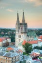 Sunset view of the cathedral of Zagreb, Croatia Royalty Free Stock Photo