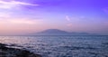 Sunset view of Cephalonia Kefalonia Island visible from Zakynthos Island shore