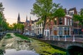 Sunset view of a channel in Delft, Netherlands