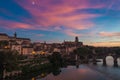 Sunset view of city Alibi, Southern France medieval city