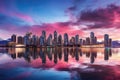 Sunset view of the city of Vancouver, British Columbia, Canada, Beautiful view of downtown Vancouver skyline, British Columbia, Royalty Free Stock Photo