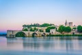 Sunset view of cityscape of Avignon with Palais des Papes, Cathedral of Our Lady and Pont Saint Benezet, France