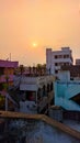 Sunset view in cityscape with bulidings Royalty Free Stock Photo