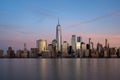 Sunset view of  Clouds Moving Over Buildings in Lower Manhattan Financial District Hudson River Royalty Free Stock Photo