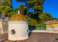 Sunset view of Colline du Chateau Castle Hill and Tour Bellanda Tower in Nice over French Riviera of Mediterranean Sea in France Royalty Free Stock Photo