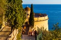 Colline du Chateau Castle Hill and Tour Bellanda Tower in Nice over French Riviera of Mediterranean Sea in France Royalty Free Stock Photo