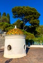 Sunset view of Colline du Chateau Castle Hill and Tour Bellanda Tower in Nice over French Riviera of Mediterranean Sea in France Royalty Free Stock Photo