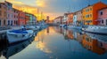 Sunset View of Colorful Marina with Boats in Piran Town