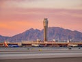 Sunset view of the command center of Harry Reid International Airport