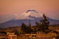 The sunset view of Cotopaxi volcano from Latacunga town, Ecuador Royalty Free Stock Photo