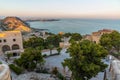 Sunset view of courtyard of castle of Santa Barbara in Alicante, Spain