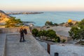 Sunset view of courtyard of castle of Santa Barbara in Alicante, Spain