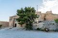 Sunset view of courtyard of castle of Santa Barbara in Alicante, Spain