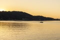 Sunset view of Danube River passing through a town of Golubac, Serbia