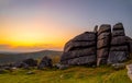 Sunset view of Dartmoor National Park, a vast moorland in the county of Devon, in southwest England Royalty Free Stock Photo