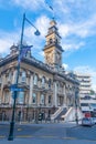 Sunset view of Dunedin town hall in New Zealand Royalty Free Stock Photo