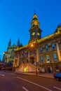 Sunset view of Dunedin town hall and saint paul\'s cathedral in New Zealand Royalty Free Stock Photo