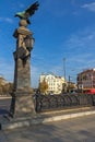 Sunset view of Eagle Bridge over Perlovska river, Sofia, Bulgaria Royalty Free Stock Photo