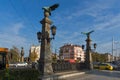 Sunset view of Eagle Bridge over Perlovska river, Sofia, Bulgaria Royalty Free Stock Photo