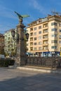 Sunset view of Eagle Bridge over Perlovska river, Sofia, Bulgaria Royalty Free Stock Photo