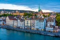 Sunset view of the east bank of the Limmat River, with the Predi Royalty Free Stock Photo