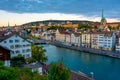 Sunset view of the east bank of the Limmat River, with the Predi Royalty Free Stock Photo