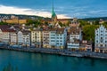 Sunset view of the east bank of the Limmat River, with the Predi Royalty Free Stock Photo