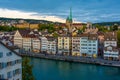 Sunset view of the east bank of the Limmat River, with the Predi Royalty Free Stock Photo