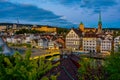 Sunset view of the east bank of the Limmat River, with the Predi Royalty Free Stock Photo
