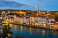 Sunset view of the east bank of the Limmat River, with the Predi Royalty Free Stock Photo
