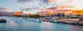 Sunset view of  Eiffel Tower and river Seine in Paris, France Royalty Free Stock Photo