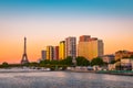 Sunset view of  Eiffel Tower and river Seine in Paris, France Royalty Free Stock Photo