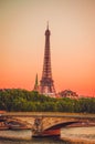 Sunset view of  Eiffel Tower and river Seine in Paris, France Royalty Free Stock Photo