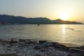 Sunset view on enbankment in Thassos town, Greece