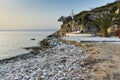 Sunset view on enbankment in Thassos town, Greece