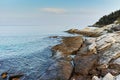 Sunset view on enbankment in Thassos town, Greece