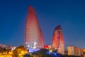 Sunset view of Flame towers in Baku, Azerbaijan