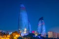 Sunset view of Flame towers in Baku, Azerbaijan