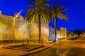 Sunset view of fortification of Alcudia town at Mallorca, Spain