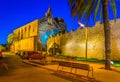 Sunset view of fortification of Alcudia town at Mallorca, Spain