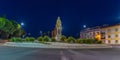 Sunset view of a fountain at a roundabout in Spanish town Merida