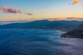 Sunset view of Greek coastline near Gefira