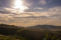 Sunset with a view of the green hills of the Altai republic Royalty Free Stock Photo