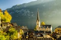 Sunset View of Hallstatt Hallstadt with blue sky above, Austria Royalty Free Stock Photo