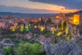 Sunset view of hanging houses - Casas Colgadas at Spanish town C Royalty Free Stock Photo