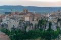 Sunset view of hanging houses - Casas Colgadas at Spanish town C Royalty Free Stock Photo