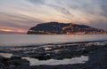 Sunset view of harbor, sea and fortress in Alanya, Turkey. Royalty Free Stock Photo