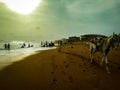 Sunset view of hawks bay beach karachi.