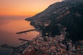 Sunset view high over the village of Amalfi, Campania, Italy